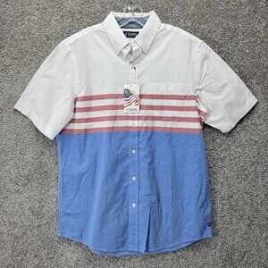 Chaps Men's Polo Shirt American Pride 4th of July Collared White Blue Red Medium